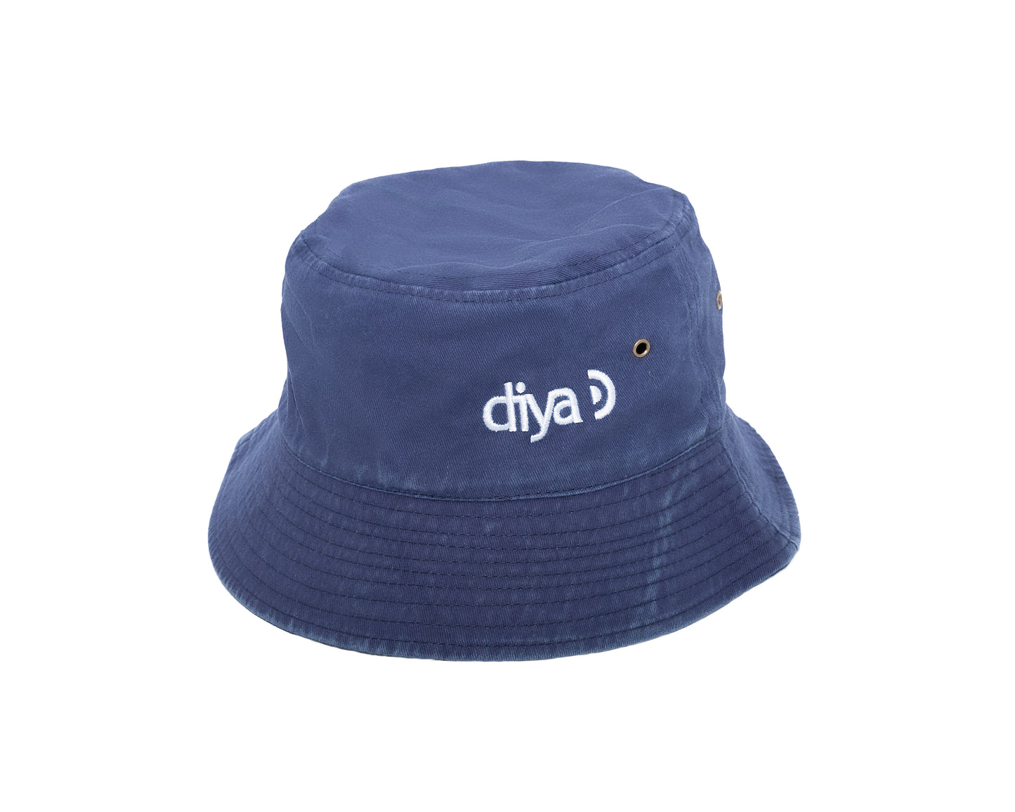 Piluso azul TREK con frase bordada y logo lateral DIYA – bucket hat de algodón para verano