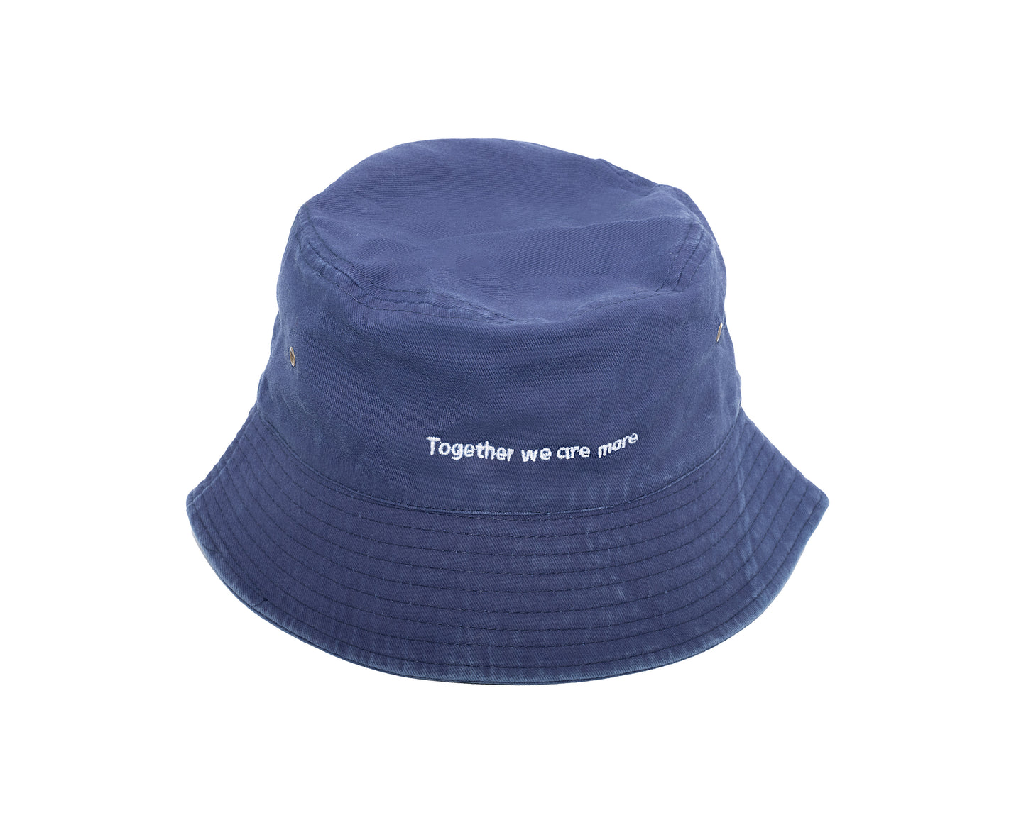 Piluso azul TREK con frase bordada y logo lateral DIYA – bucket hat de algodón para verano