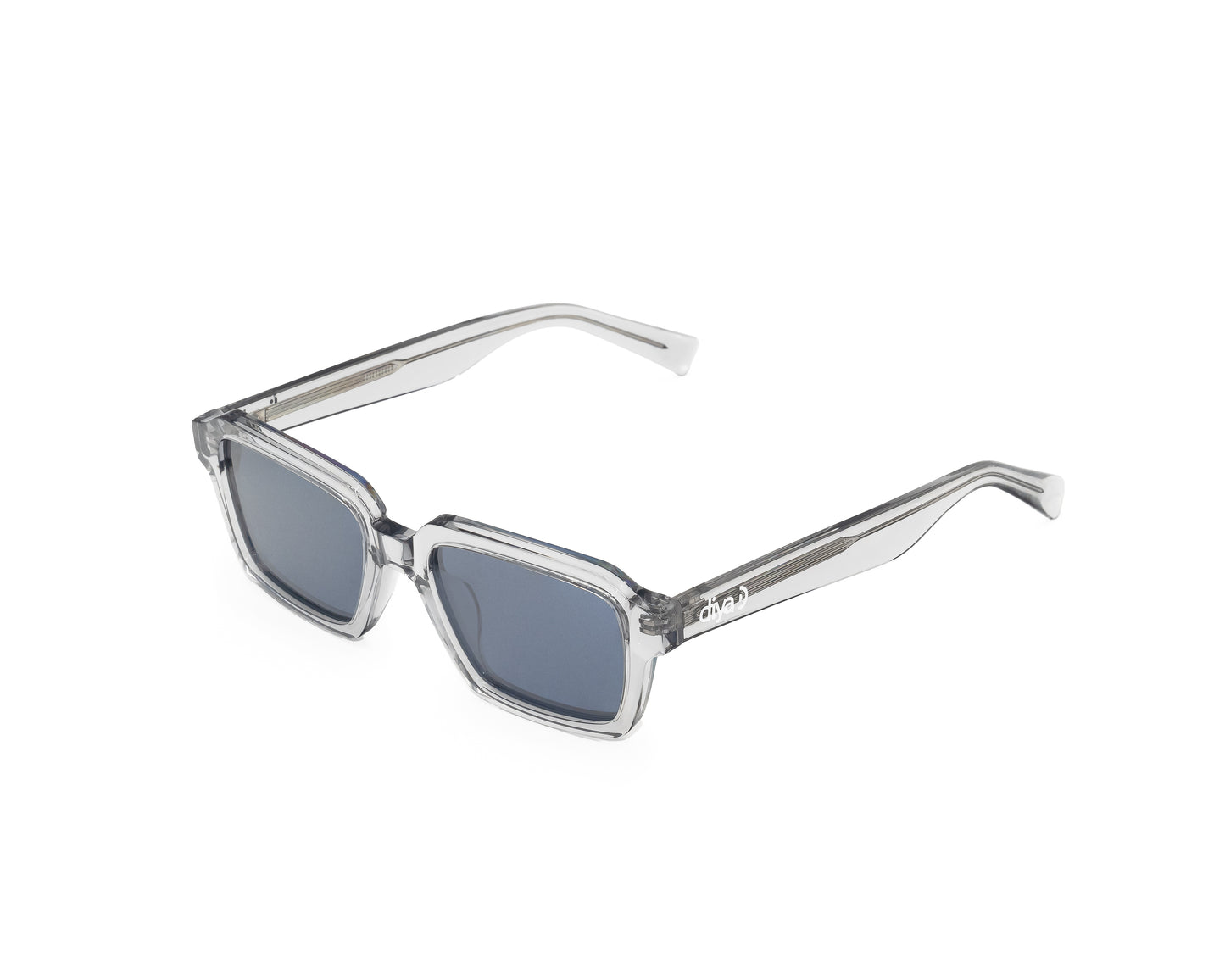 Gafas HALO cuadradas con lentes azulados – marco gris translúcido y estilo minimalista DIYA