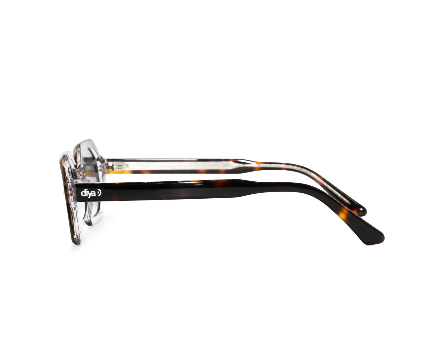 Lateral de gafas SOLARA – diseño octogonal con patillas clásicas de acetato y look SS25 DIYA