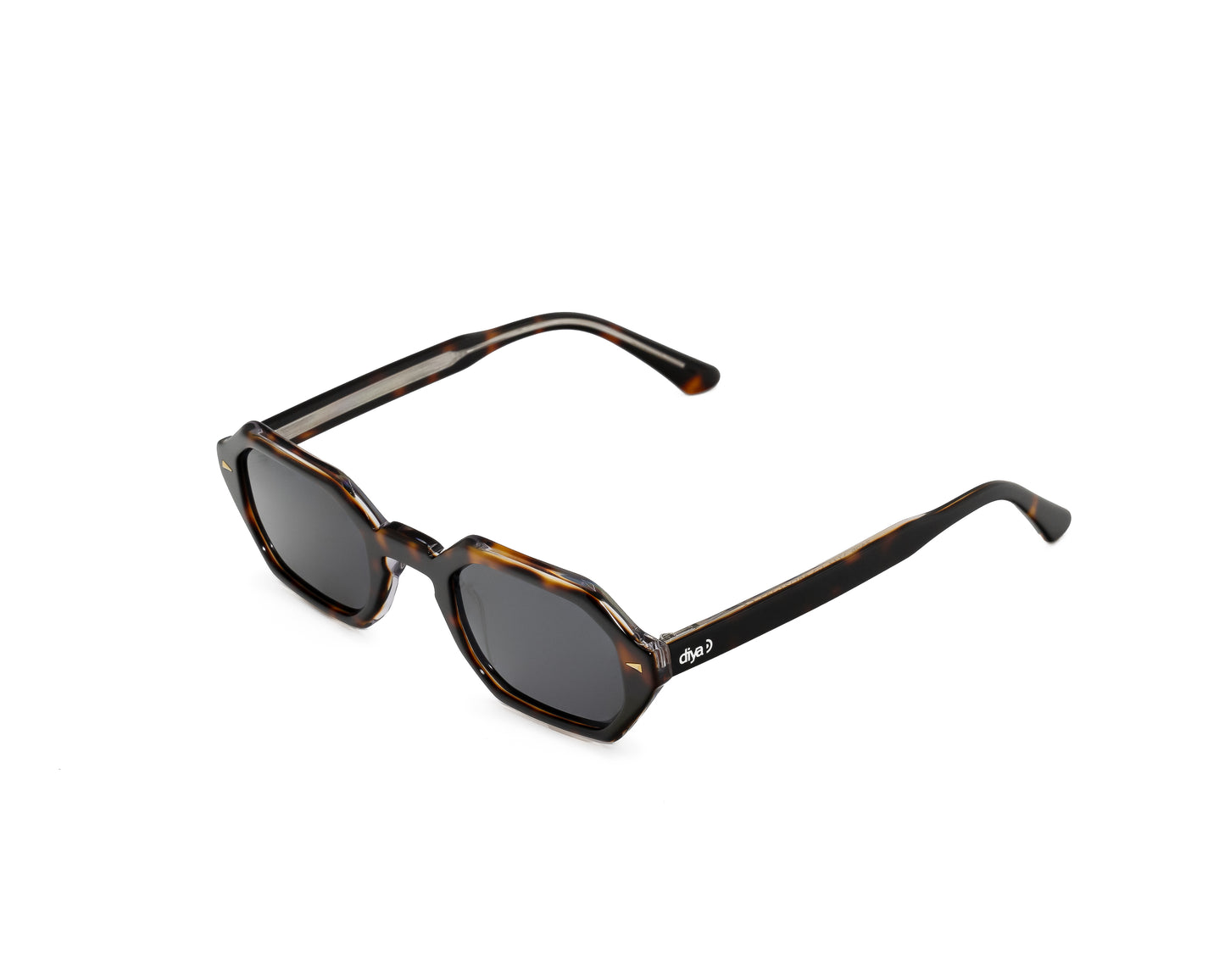 Lateral de gafas SOLARA – diseño octogonal con patillas clásicas de acetato y look SS25 DIYA