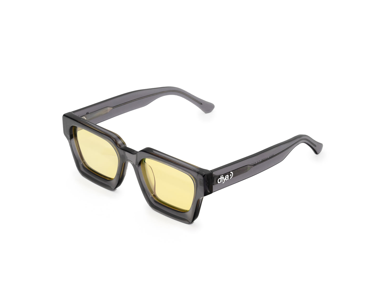 Gafas CLARITY cuadradas con lentes claros – marco gris translúcido y diseño urbano DIYA