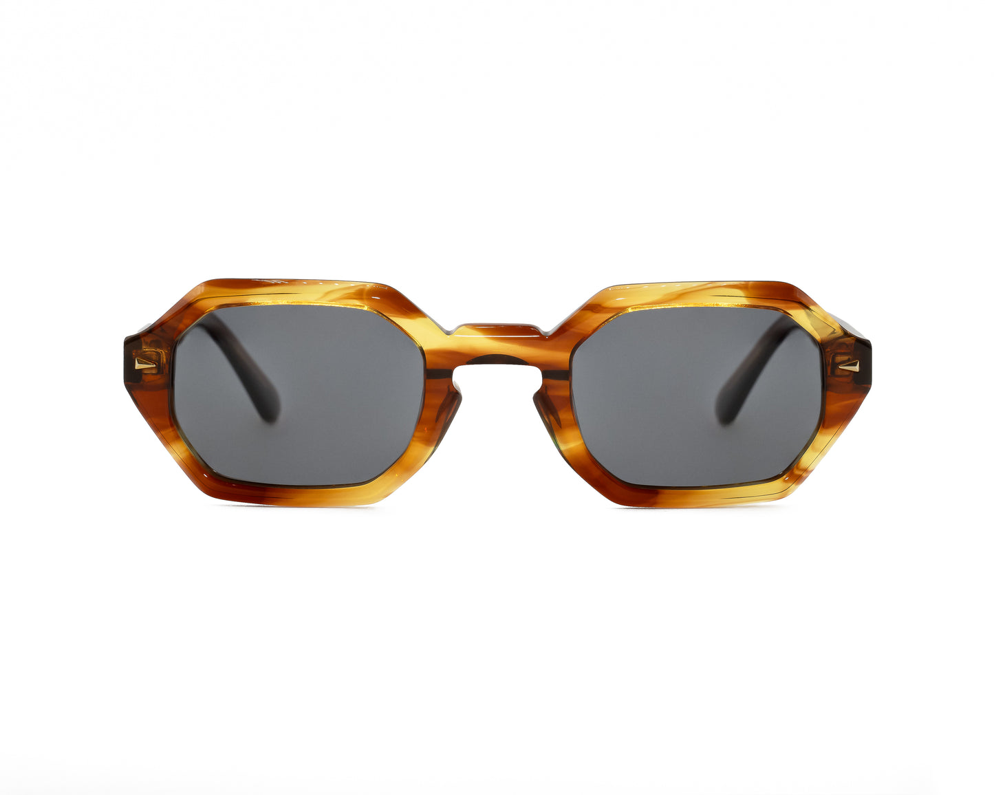 Vista frontal - Gafas SOLARA octogonales con marco carey y lentes polarizados UV400 – estilo retro moderno