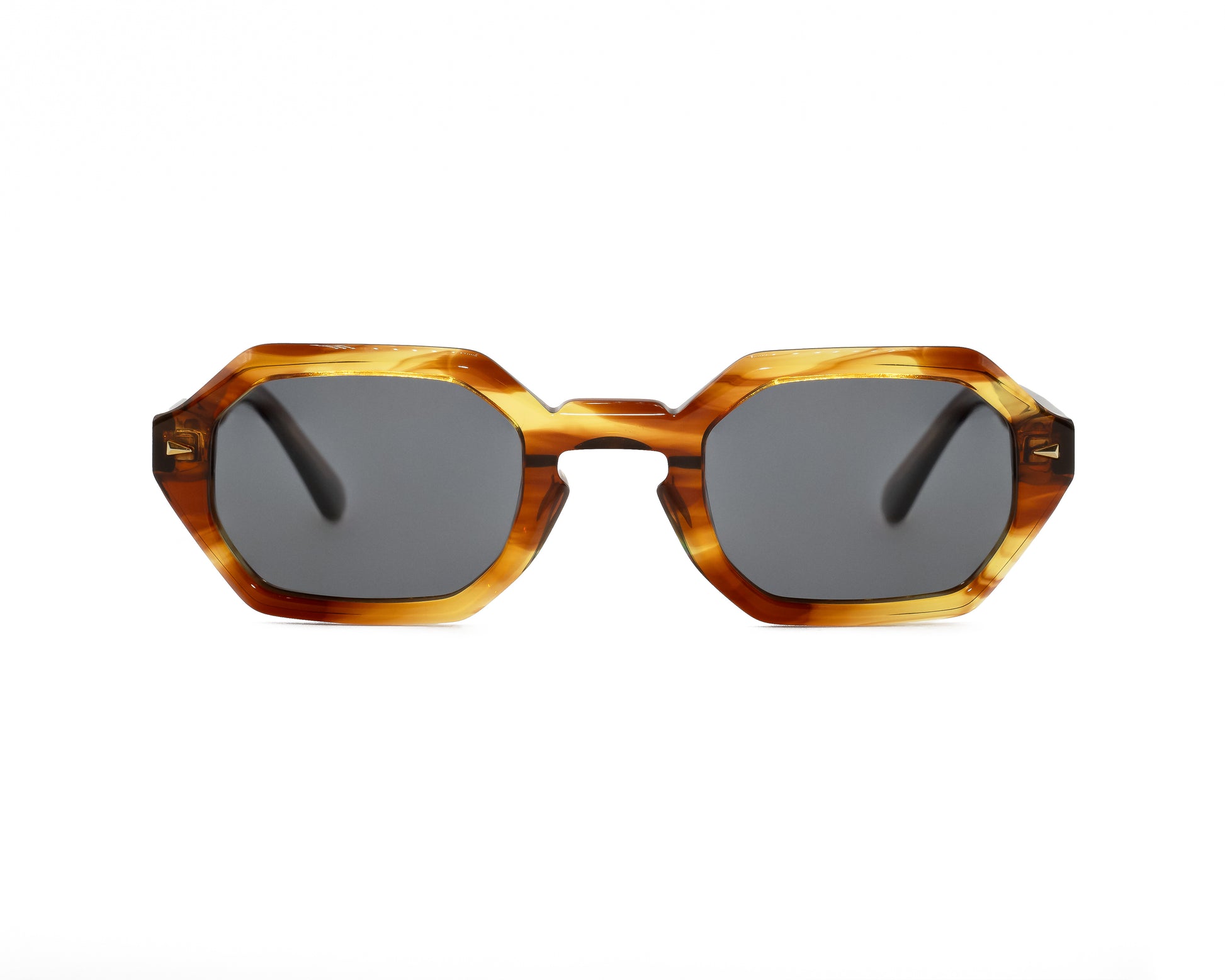 Vista frontal - Gafas SOLARA octogonales con marco carey y lentes polarizados UV400 – estilo retro moderno